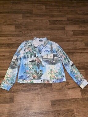 Venice Print Floral Denim Jacket - Blue